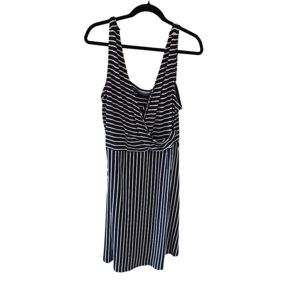 Allison Brittney black and white Striped Sleeveless Wrap Style Tank Dress